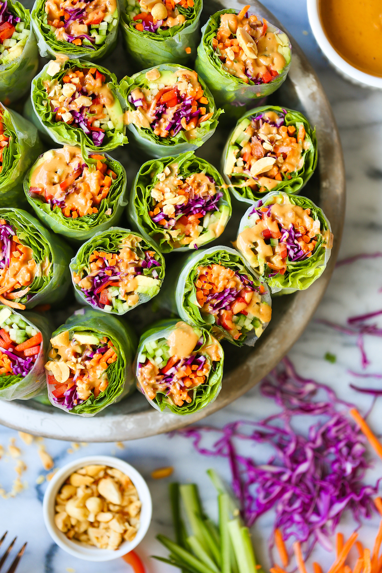 Chicken Spring Rolls Recipe with Peanut Dip HEALTHY