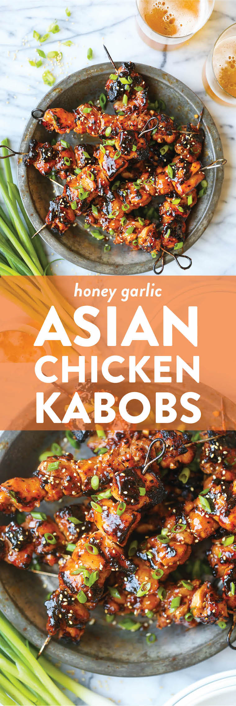 Honey Garlic Asian Chicken Kabobs - This honey garlic marinade is to die for! Marinate overnight and throw on the grill when ready to serve. So easy + fast!