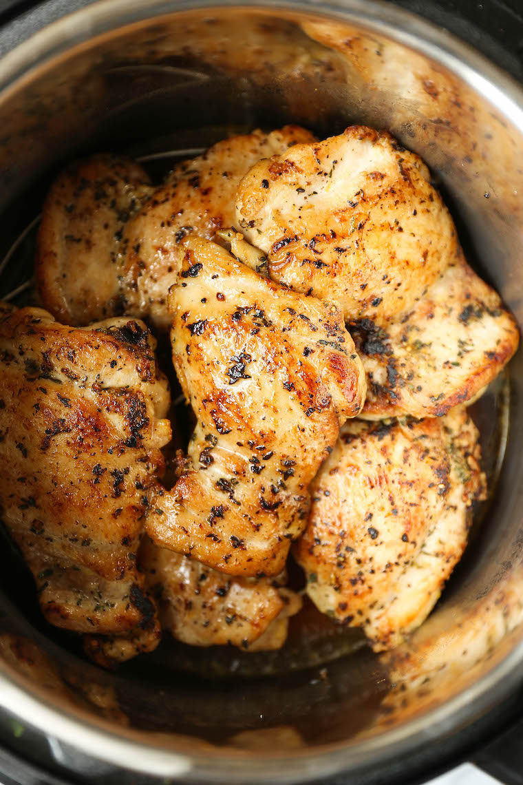 Instant Pot Lemon Chicken Thighs - Amazingly moist, tender, juicy lemon-thyme chicken, perfectly golden brown, made right in the IP in just 5 min! So quick!
