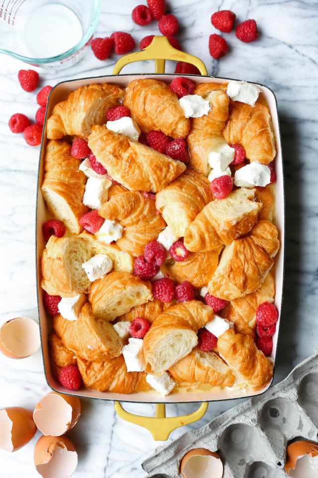 Raspberry Croissant French Toast Bake - Damn Delicious