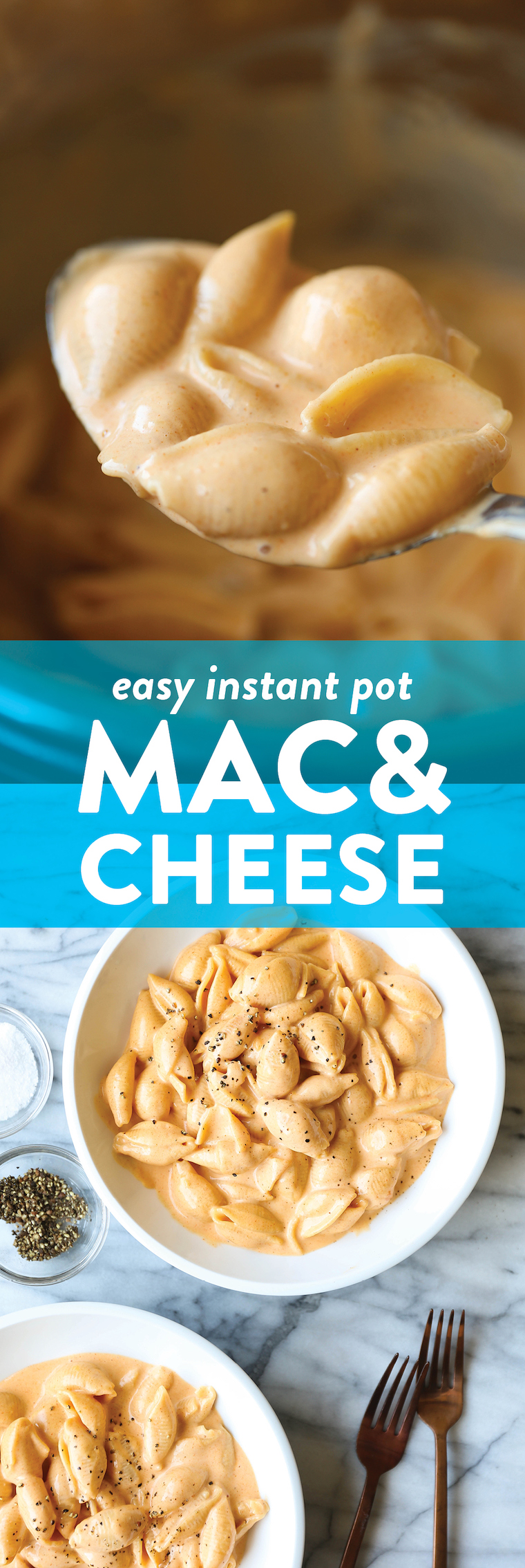Easy Instant Pot Mac and Cheese - A super short ingredient list with just 6 min in the pressure cooker! So easy, quick, and unbelievably creamy. SO SO GOOD.