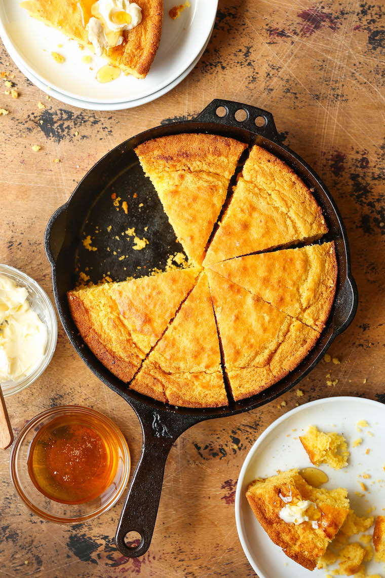 Buttermilk Cornbread - So easy! No mixer needed here! Amazingly moist and slightly sweet. A classic side dish loved by EVERYONE. Serve with butter. SO GOOD.