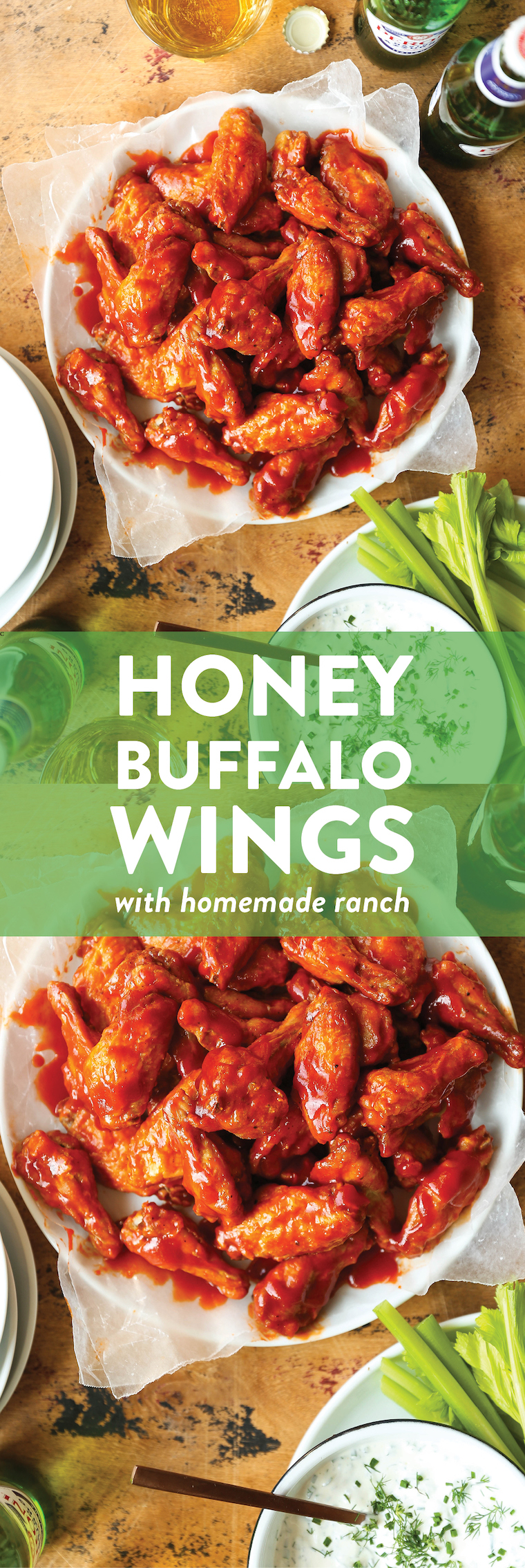 Honey Buffalo Wings with Homemade Ranch - So crispy, so sticky, so finger-licking amazing!!! Plus, the homemade Ranch? MIND BLOWN. Pass the beer, please!!!