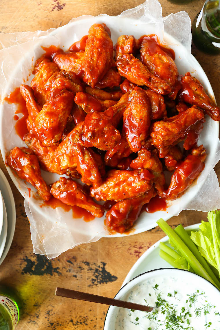 Honey Buffalo Wings with Homemade Ranch - Damn Delicious