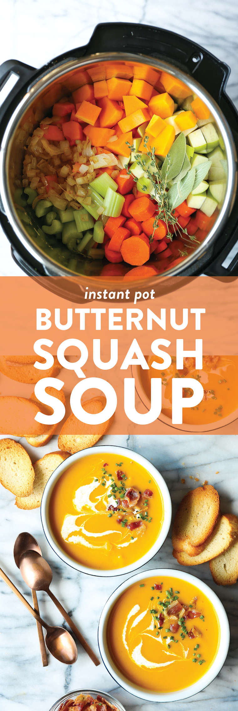 Instant Pot Butternut Squash Soup - Now you can make butternut squash soup in just half the time in the IP! Quick, easy, velvety smooth and so so cozy.