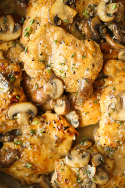 Skillet Mushroom Chicken Thigh Recipe | Damn Delicious