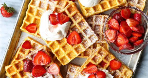 Strawberries And Cream Buttermilk Waffles Damn Delicious