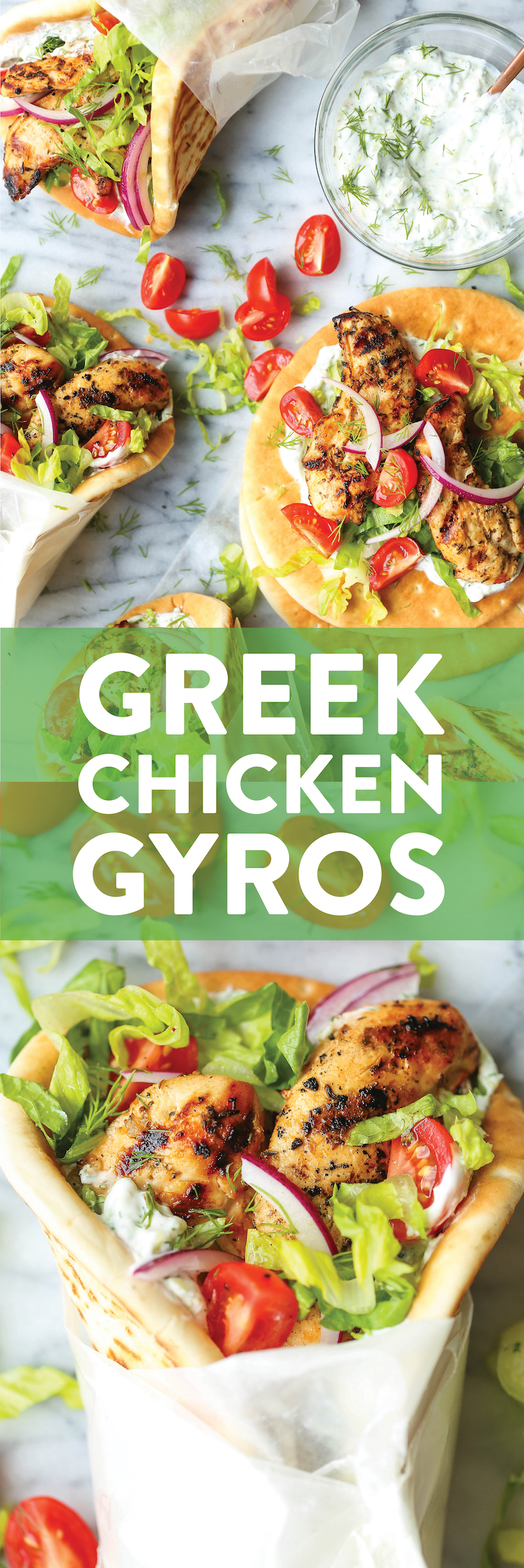 Greek Chicken Gyros - Easy, make-ahead chicken gyros! You can marinate the chicken ahead of time and whip up your homemade tzatziki too! So fast, so good!