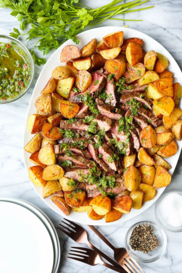 Skillet Steak with Rosemary Roasted Potatoes - Damn Delicious