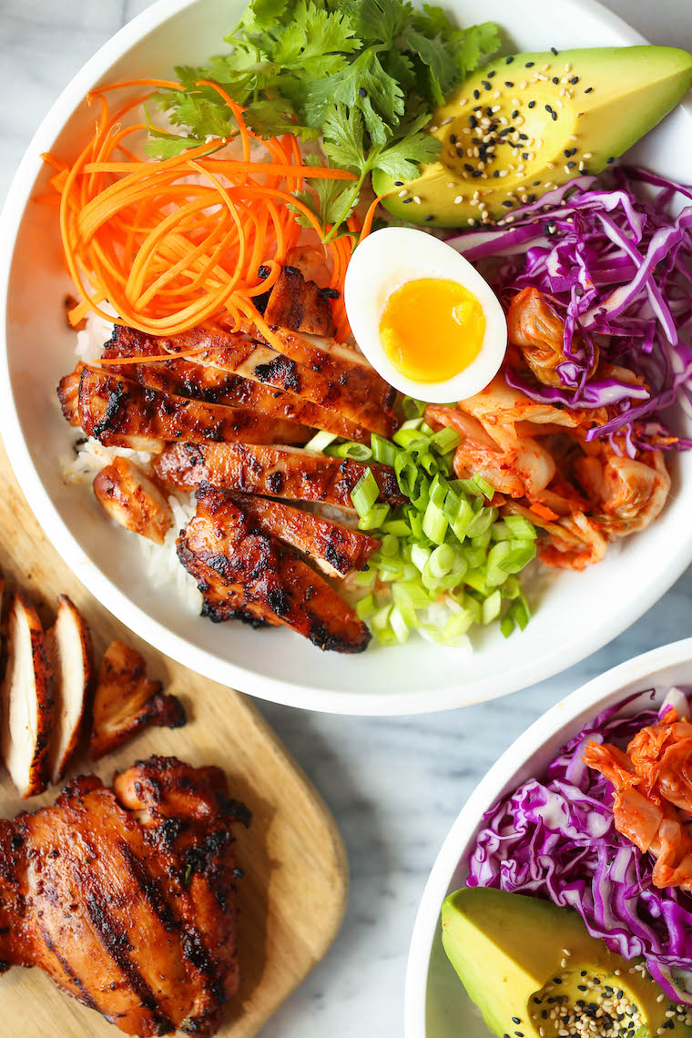Korean Chicken Bowls - Juicy, flavorful Korean chicken bowls made with the easiest marinade ever! Serve with your choice of grain/rice and desired toppings!