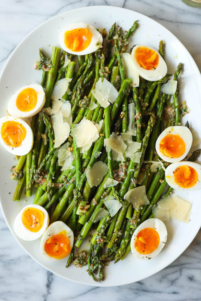 Roasted Asparagus with Parmesan + Soft-Boiled Eggs - This is truly the only way to prepare asparagus! Roasted perfectly until crisp-tender and served with a refreshing tarragon vinaigrette, soft-boiled eggs and freshly shaved Parmesan.