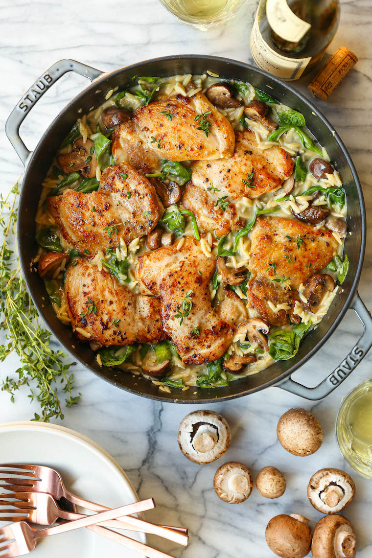 One Pot Chicken And Mushroom Orzo Damn Delicious