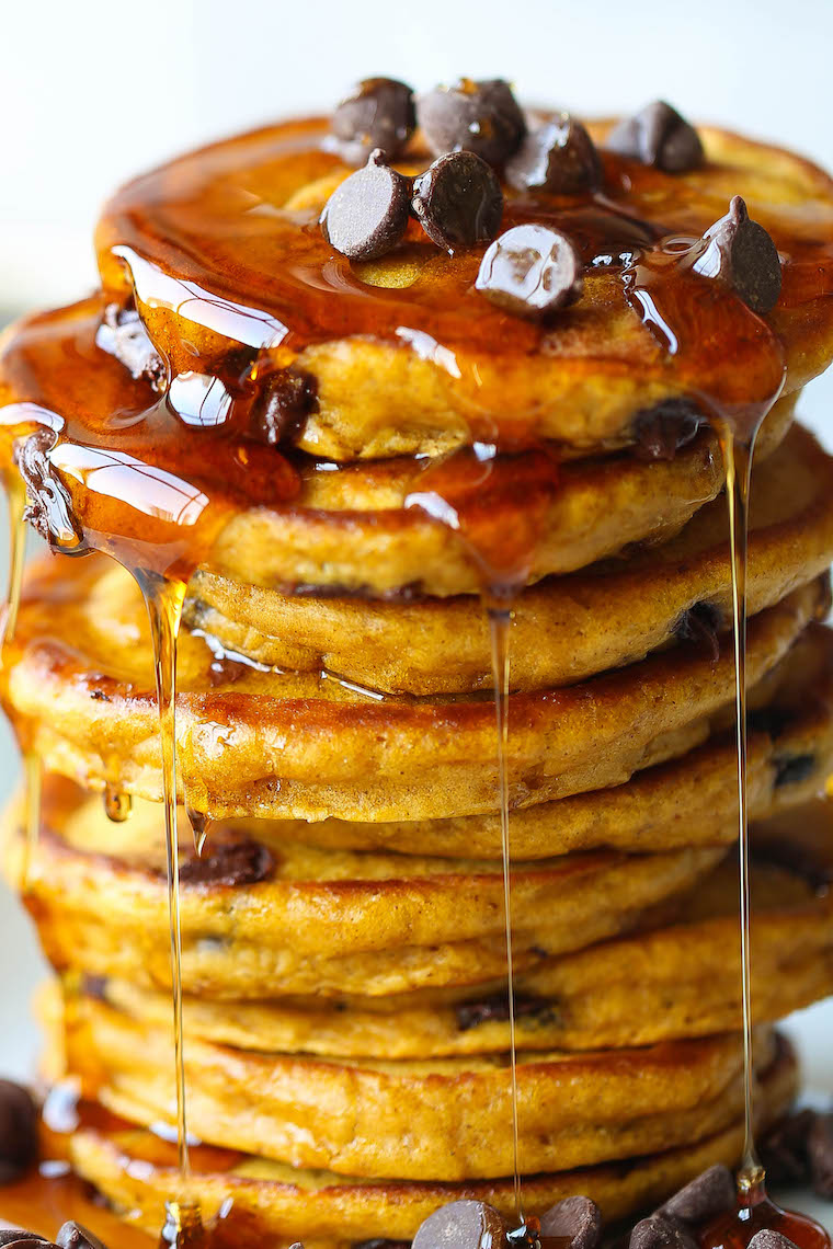 Pumpkin Chocolate Chip Pancakes - Damn Delicious