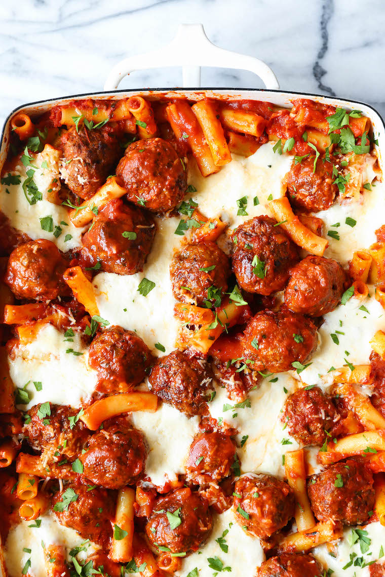 Meatball Baked Ziti - Damn Delicious