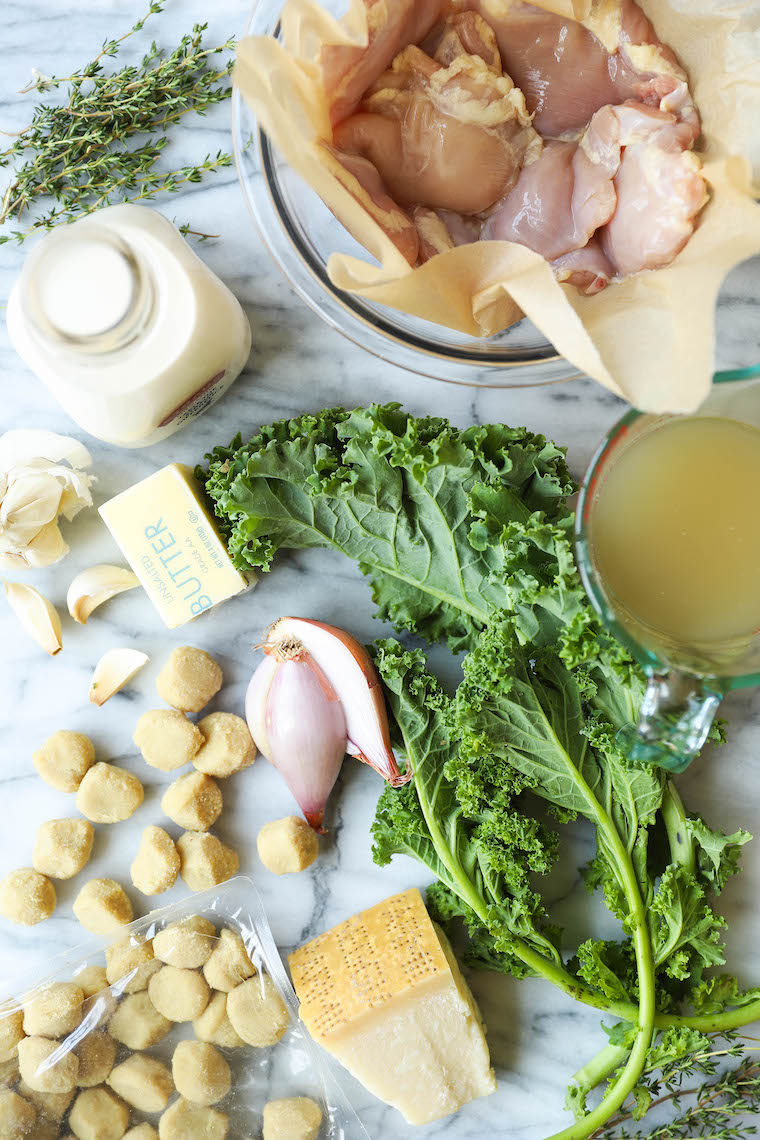 Creamy Chicken and Gnocchi - Soft-pillowy gnocchi, a garlicky cream sauce, tender, juicy chicken thighs, and sneaked-in kale? Yes, 1,000% yes.