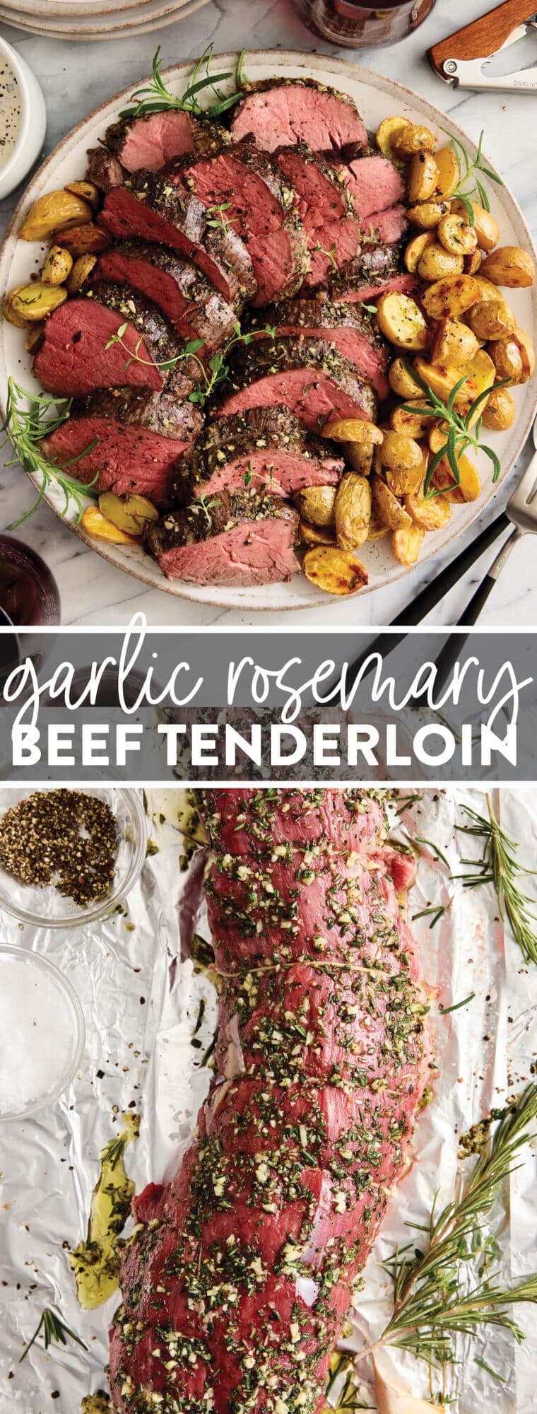 Garlic Rosemary Beef Tenderloin - Cooked low + slow, this is the most perfect (and only way to cook) tenderloin! So easy, so tender, so good.