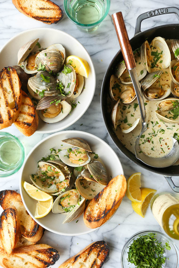 Garlic Butter Clams with White Wine Cream Sauce - Damn Delicious