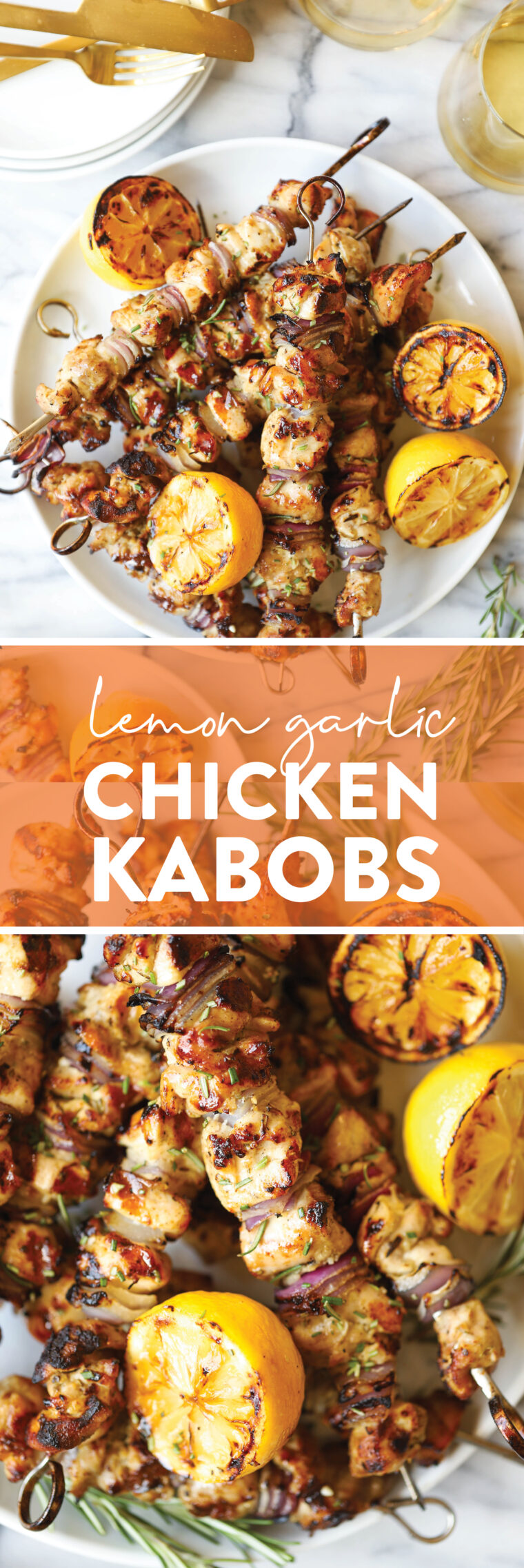 Lemon Garlic Chicken Kabobs - With the most heavenly lemony-garlicky marinade, these kabobs will be made all the time! So tender, so juicy!