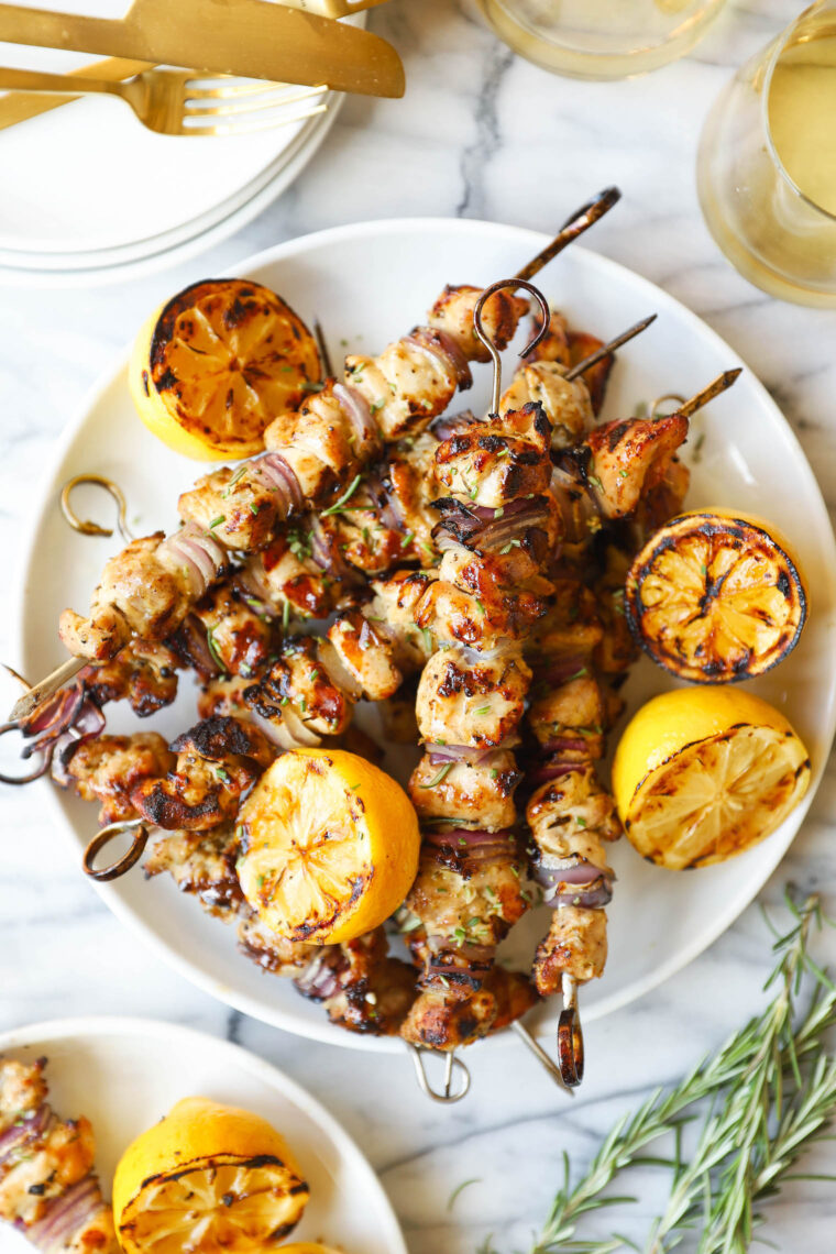 Lemon Garlic Chicken Kabobs - With the most heavenly lemony-garlicky marinade, these kabobs will be made all the time! So tender, so juicy!