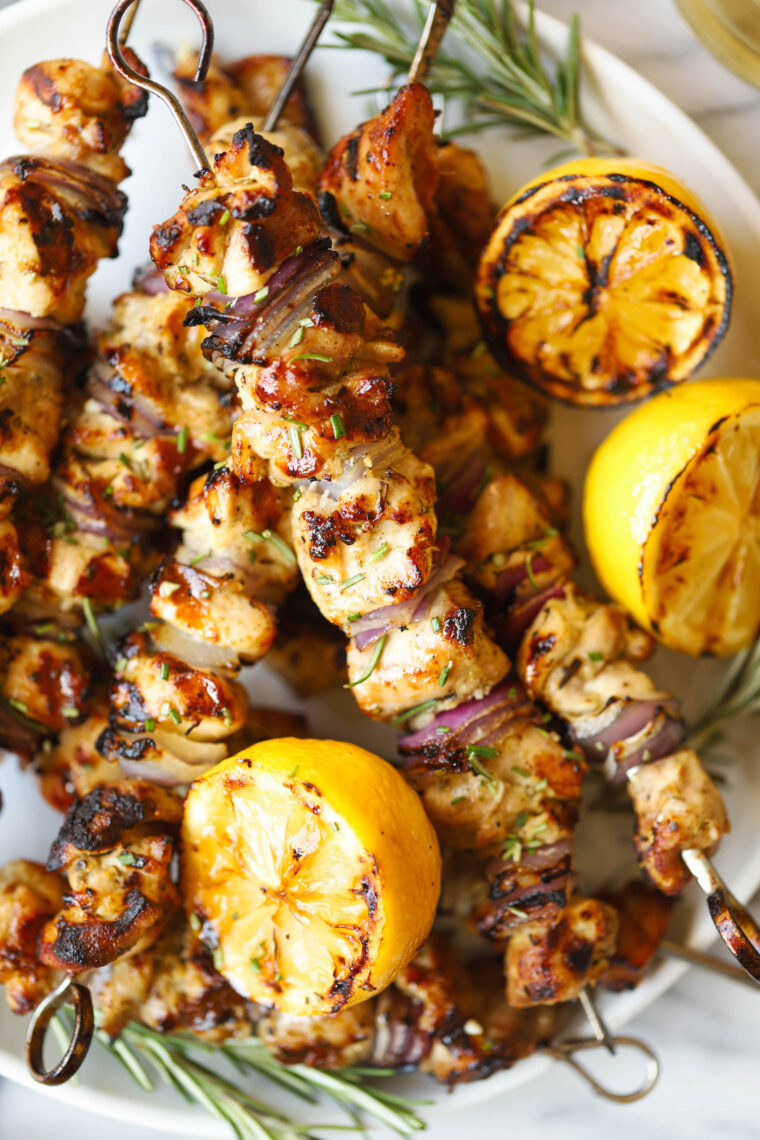 Lemon Garlic Chicken Kabobs - With the most heavenly lemony-garlicky marinade, these kabobs will be made all the time! So tender, so juicy!