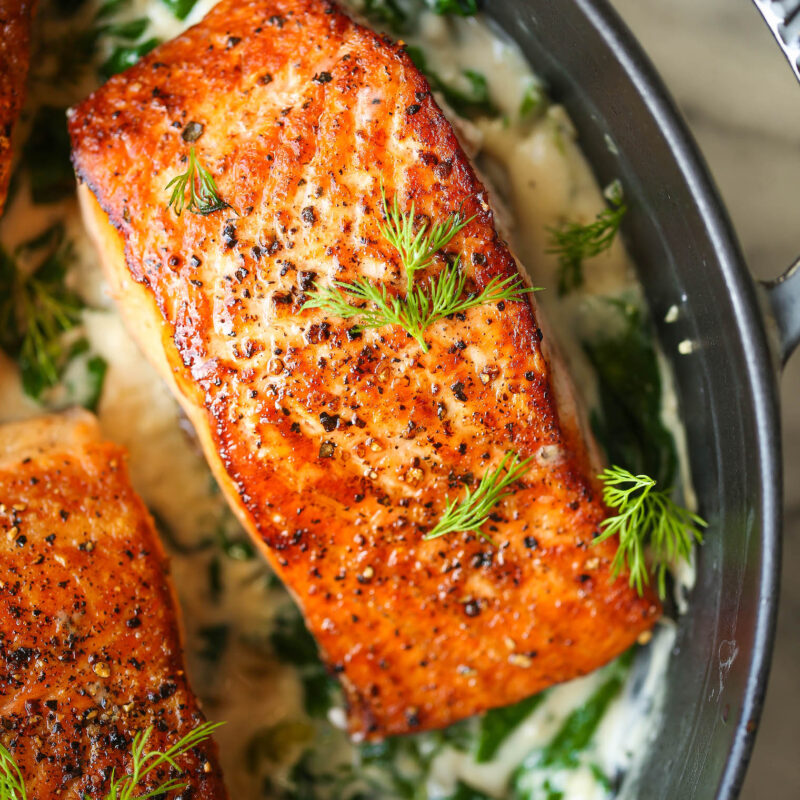 Salmon with Garlic Cream Sauce