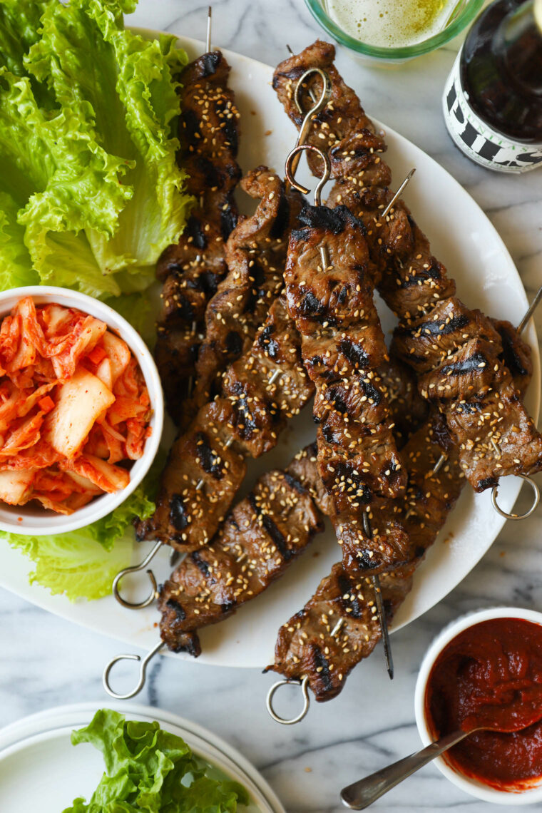 Korean Beef Kabobs - Everyone's favorite Korean BBQ made right at home with the most perfect and easy marinade ever, grilled to perfection.