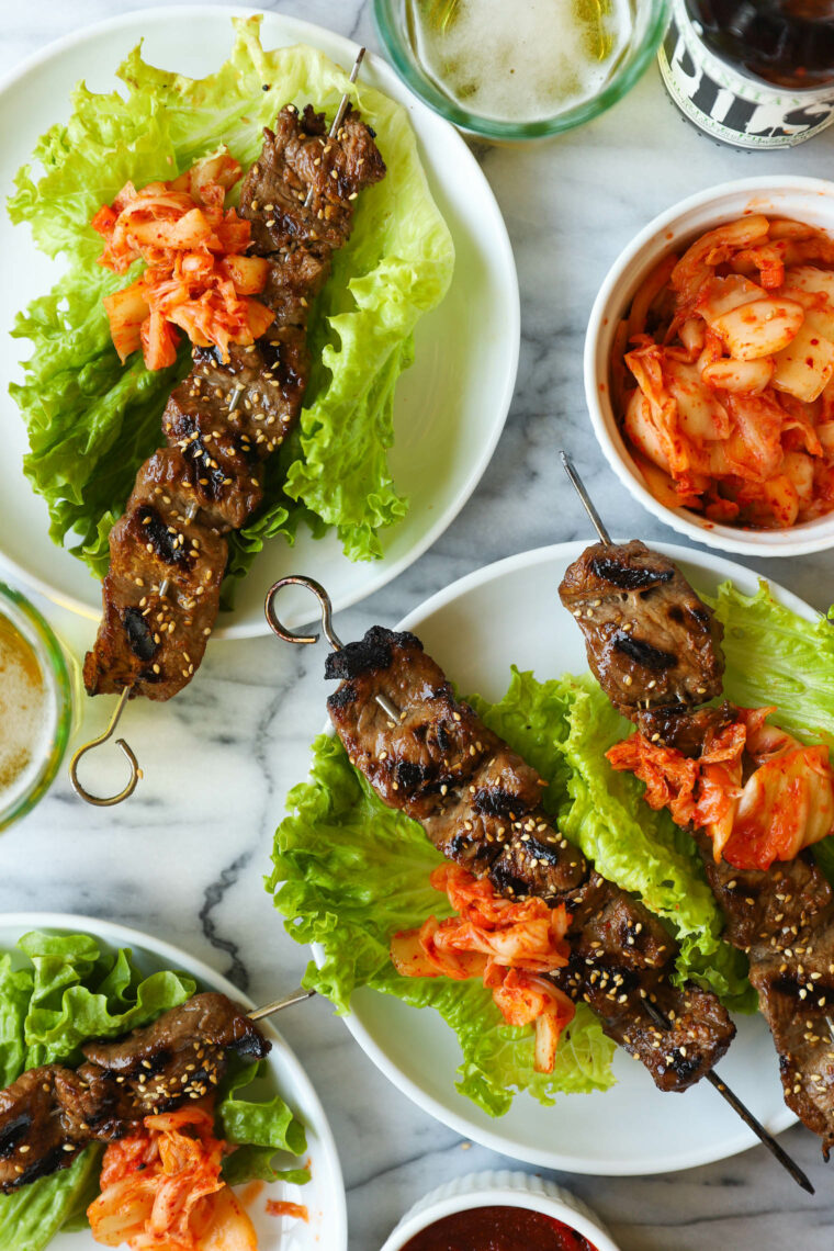 Korean Beef Kabobs - Everyone's favorite Korean BBQ made right at home with the most perfect and easy marinade ever, grilled to perfection.