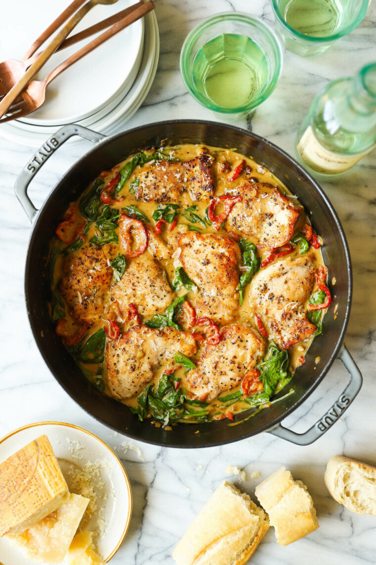 Skillet Sun Dried Tomato Chicken Thighs - Damn Delicious