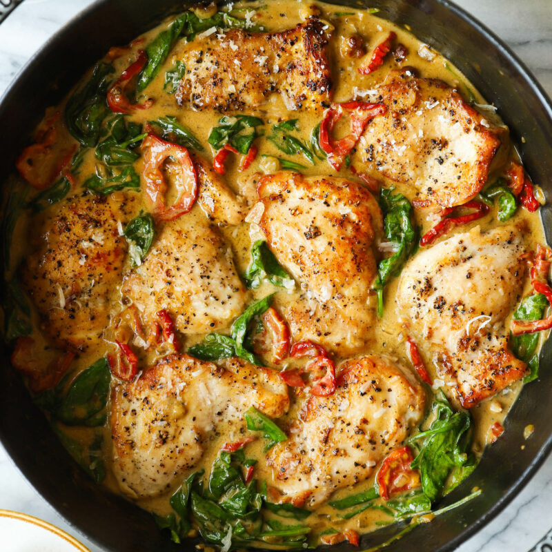 Skillet Sun Dried Tomato Chicken Thighs