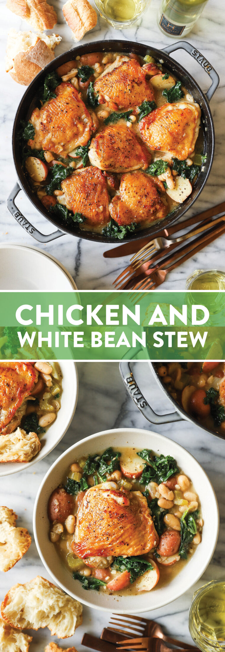 Chicken and White Bean Stew - Chockfull of chicken, white beans, potatoes and kale! Serve with a salad and crusty bread. SO GOOD, so cozy.