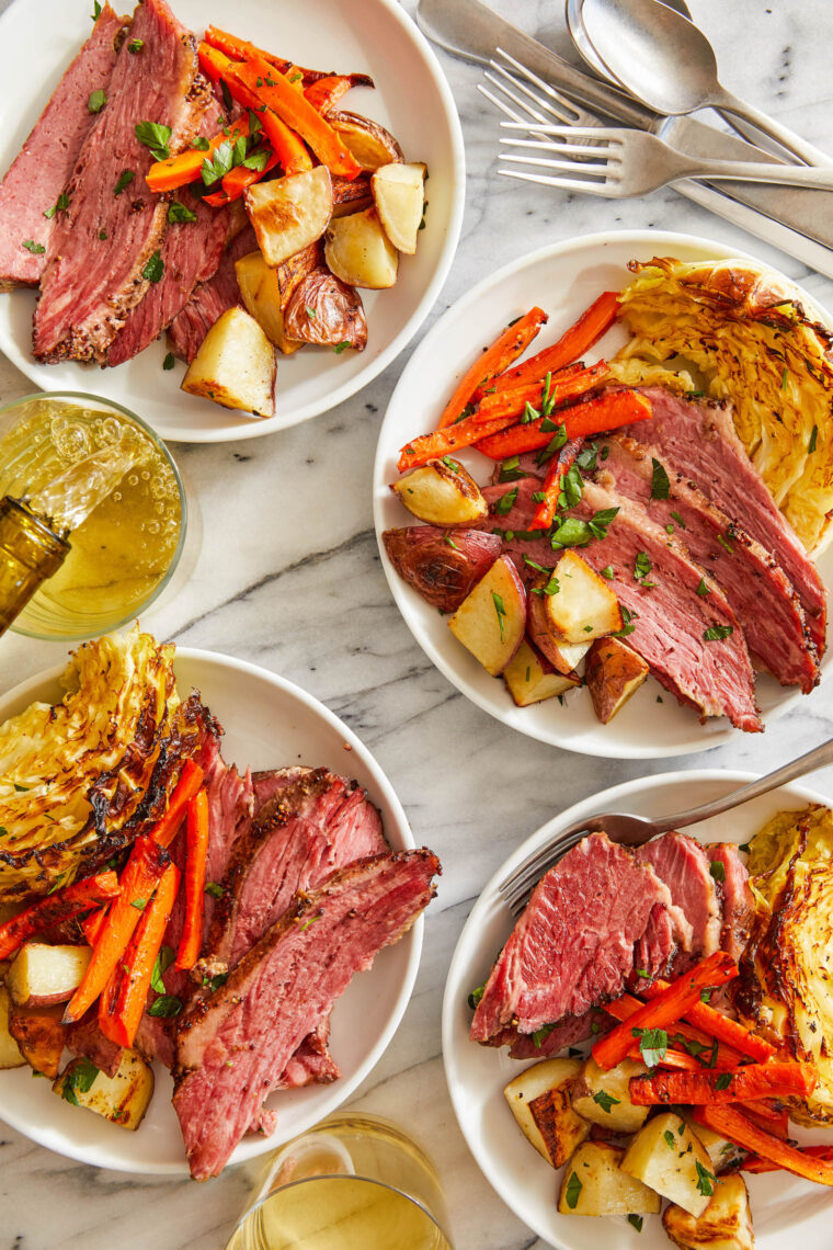 Corned Beef and Cabbage - THE BEST corned beef dinner with cabbage, potatoes and carrots, all roasted to perfection! Best served with mustard.