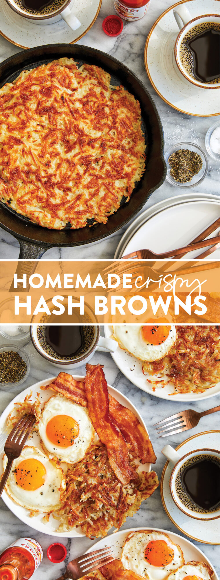 Hausgemachte Crispy Hash Browns – Schnell, einfach und SO UNGLAUBLICH KNUSPRIG!  Kommt jedes mal perfekt raus.  Mit Ketchup und scharfer Soße servieren!