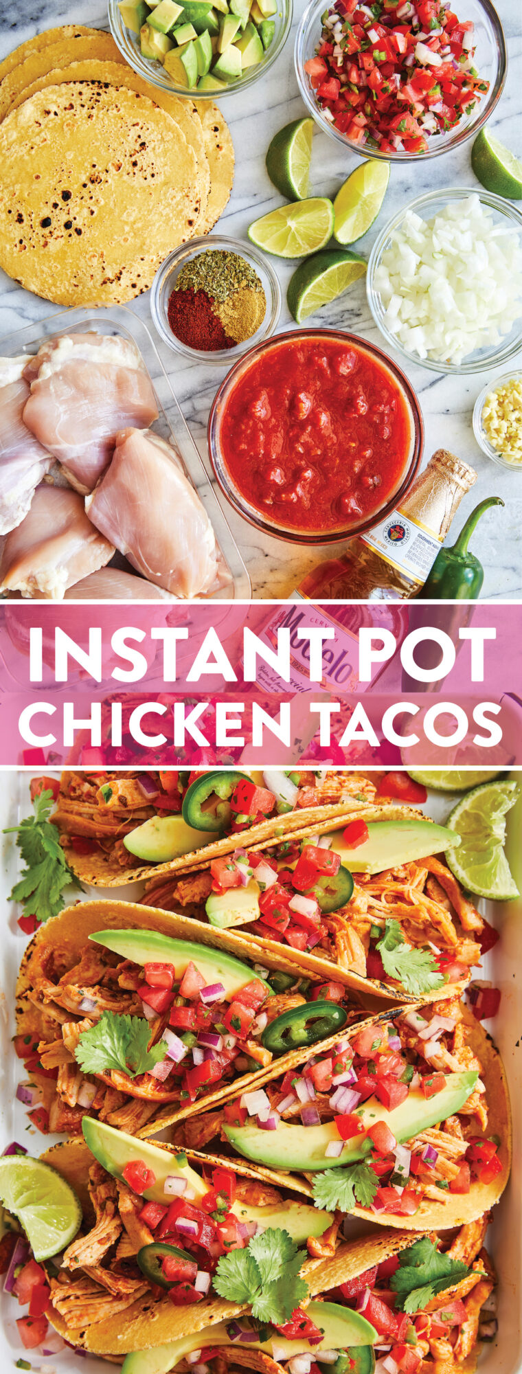 Instant Pot Chicken Tacos - Taco night just got even better (and quicker!) with the juiciest, most flavorful shredded salsa chicken!