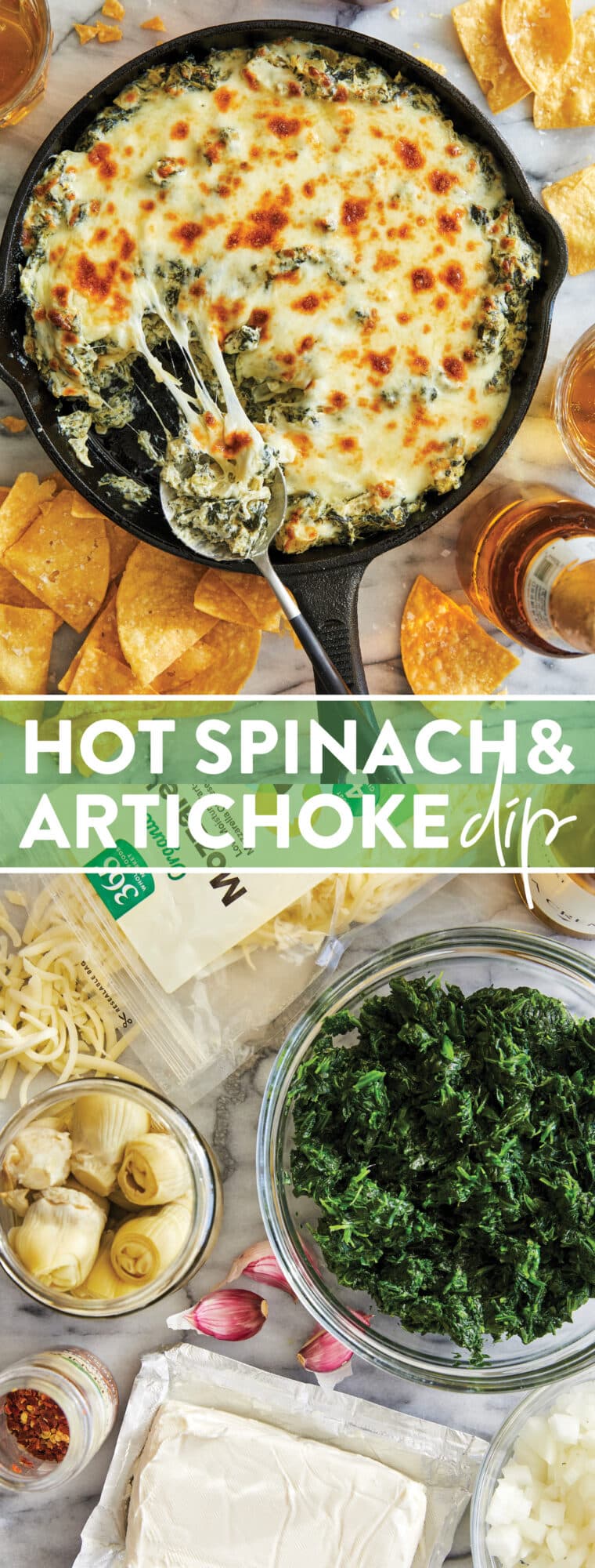 Hot Spinach and Alcachofra Dip - O MELHOR molho de espinafre e alcachofra!  Tão extravagante, tão rico, tão cremoso, tão fedorento fácil.  Com certeza agradará a todos!