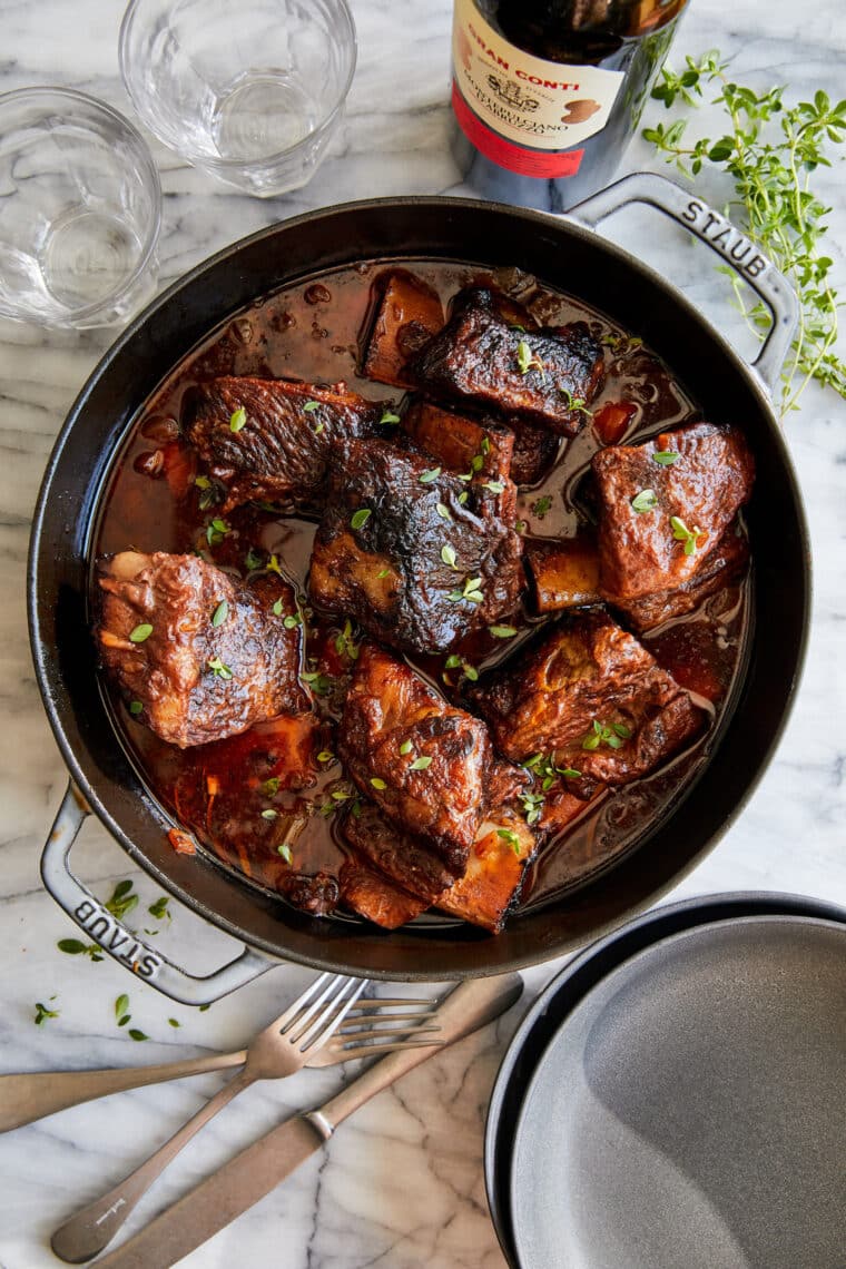 Braised Short Ribs - The best red wine braised short ribs ever.  So delicate, so incredible.  Serve over mashed potatoes - SO SO GOOD.