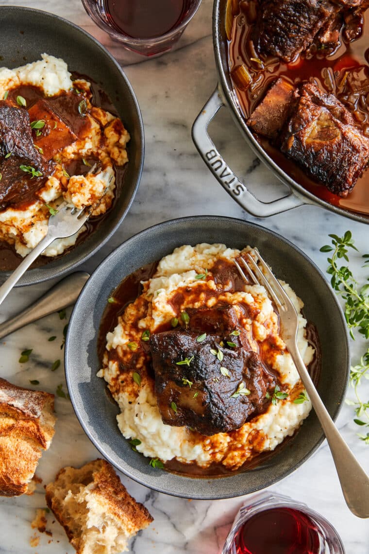 Braised Short Ribs - The best red wine braised short ribs ever.  So delicate, so incredible.  Serve over mashed potatoes - SO SO GOOD.