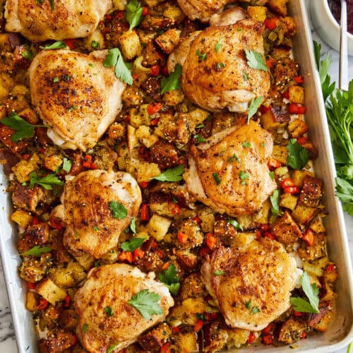 Sheet Pan Chicken and Stuffing - Damn Delicious