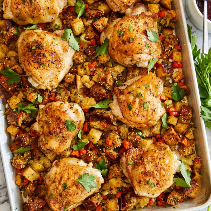 Sheet Pan Chicken and Stuffing