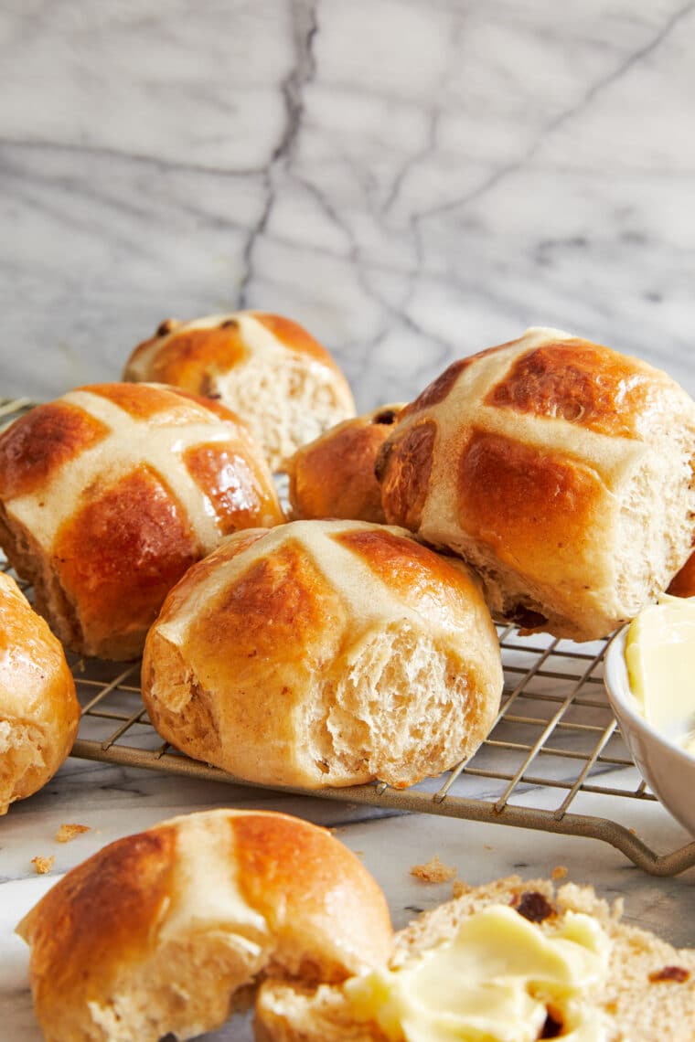 Hot Cross Buns - Homemade hot cross buns that are super soft, fluffy + a little sweet.  An absolute must for Easter - they will be gone very quickly!