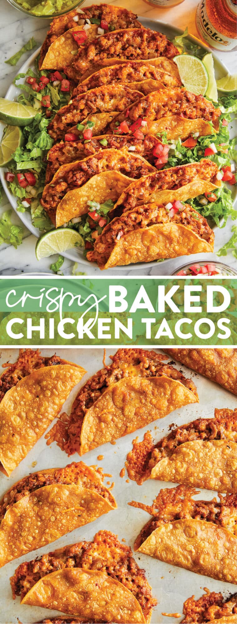 Crispy Baked Chicken Tacos - OH-SO-CRISP, crispy, cheesy chicken tacos, baked entirely to absolute PERFECTION.  A super easy weeknight meal!