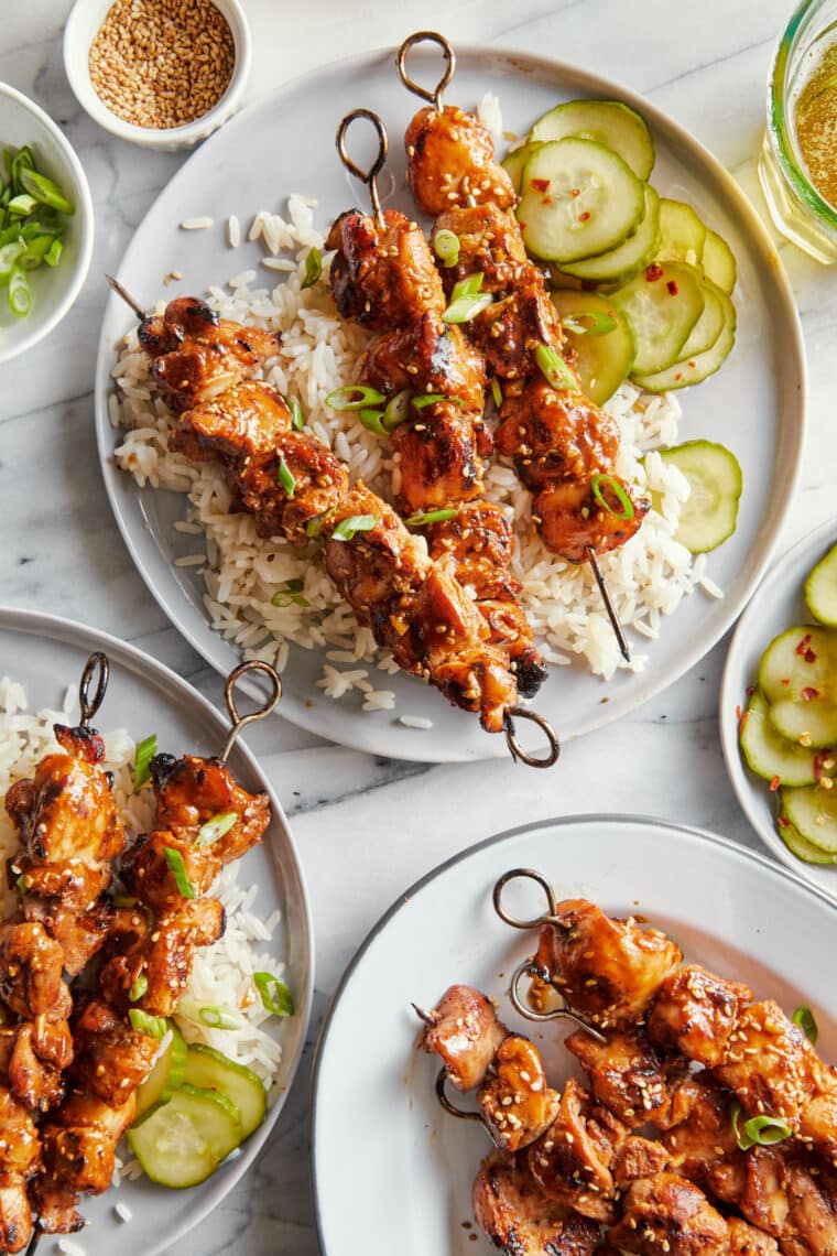 Sesame Chicken Kabobs - Oh-so-sweet, savory, sticky chicken kabobs with the most flavorful marinade. Can be prepped ahead of time. SO SO EASY!