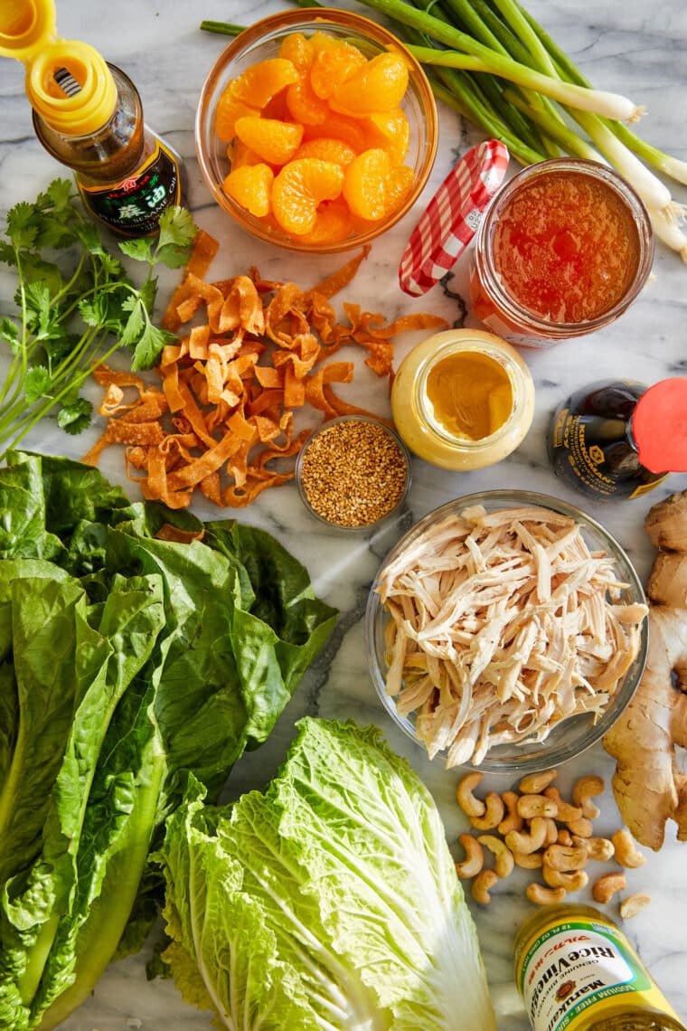 Chinese Chicken Salad - Made with leftover rotisserie chicken, romaine, napa, crispy wonton strips and the best sesame ginger dressing ever!