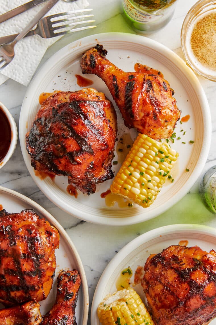 Grilled BBQ Chicken - Tender, juicy chicken grilled to perfection with a sweet and sticky barbecue glaze! Includes the easiest marinade ever.