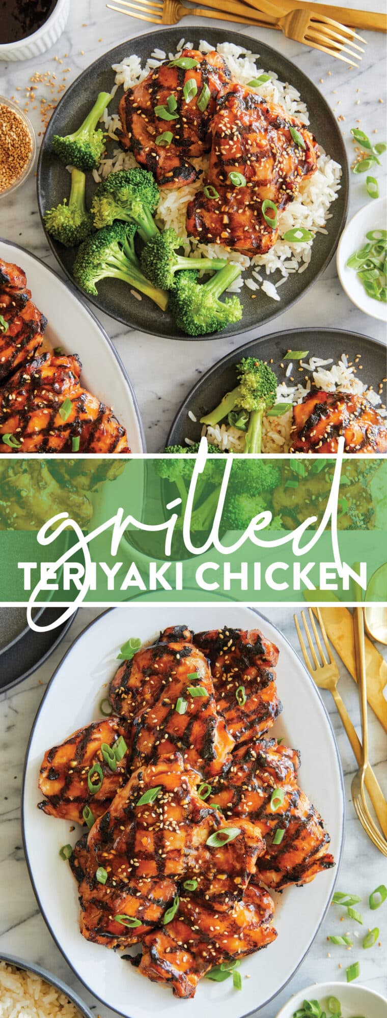 Poulet teriyaki grillé - Si épicé, si collant, si bon !  Et vous pouvez tout préparer et mariner à l'avance !  Servi avec riz + légumes.