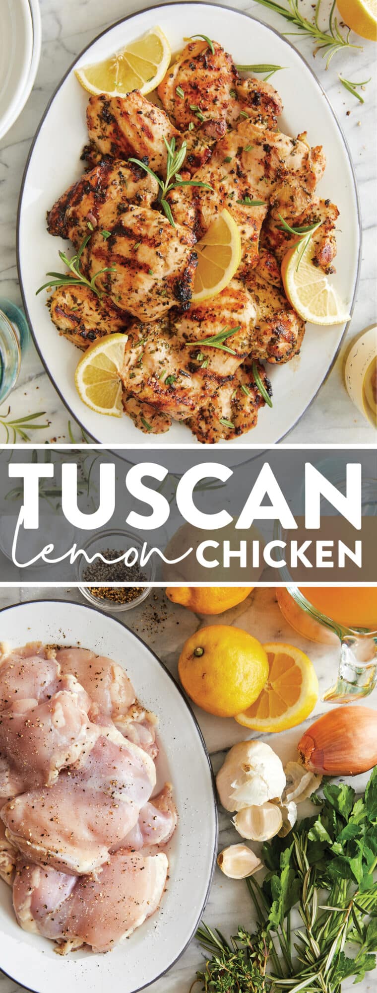 Tuscan Lemon Chicken - Marinated in olive oil, lemon, rosemary, thyme, garlicky goodness. So juicy, tender and moist, grilled to perfection!