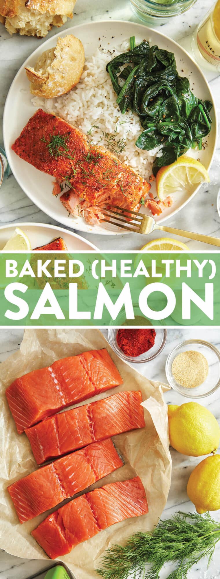 Baked (Healthy) Salmon - With a simple and oh-so-flavorful spice rub, this comes together so fast in just 30 min! Quick, healthy and so easy!