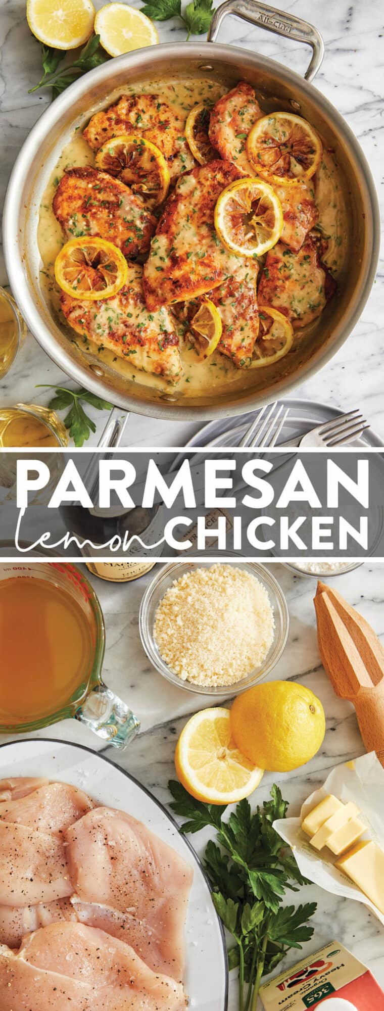 Parmesan Lemon Chicken - Golden brown, juicy, tender, parmesan-crusted chicken breasts in a creamy, lemon-garlicky sauce made in 30 minutes!
