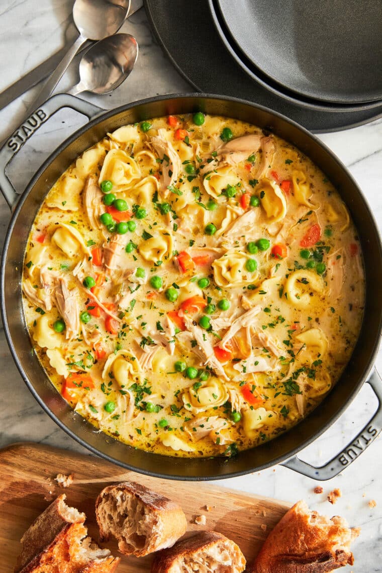 Creamy Chicken Tortellini Soup - An easy one pot soup using rotisserie chicken and quick-cooking tortellini, made in 40 min start to finish!