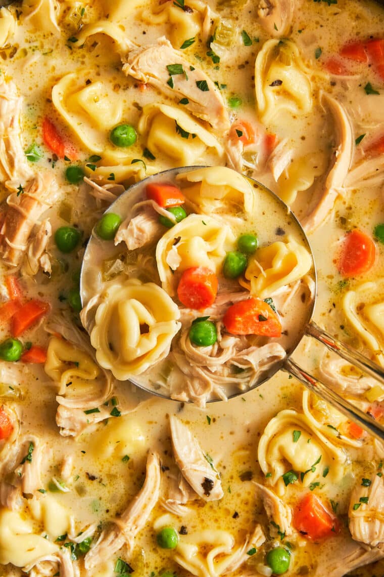 Creamy Chicken Tortellini Soup - An easy one pot soup using rotisserie chicken and quick-cooking tortellini, made in 40 min start to finish!