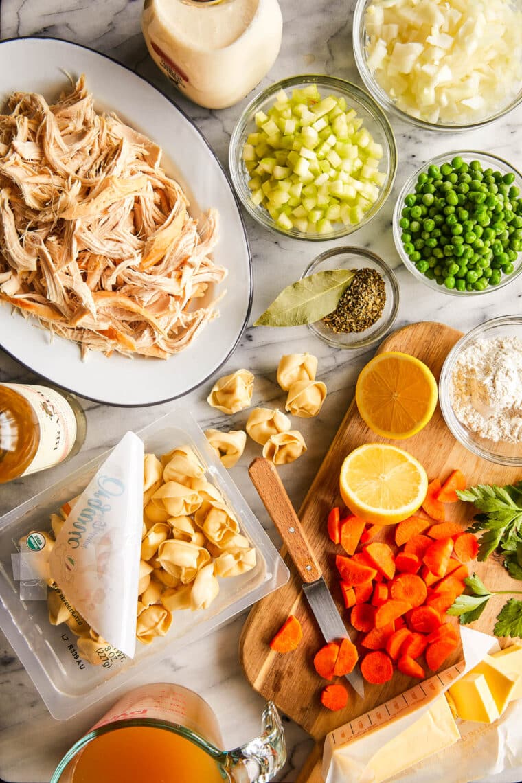 Creamy Chicken Tortellini Soup - An easy one pot soup using rotisserie chicken and quick-cooking tortellini, made in 40 min start to finish!